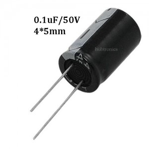 Pack of 25 pcs - 0.1 uF/ 50V 4*5mm Radial Electrolytic Capacitor Pack of 25 pcs - 0.1 uF/ 50V 4*5mm Radial Electrolytic Capacitor
