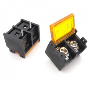 HB9500-9.5-2P 9.5mm Pitch 2-Pin Barrier Terminal Connector with Flap Cover Lid 300V 30A HB9500-9.5-2P 9.5mm Pitch 2-Pin Barrier Terminal Connector with Flap Cover Lid 300V 30A