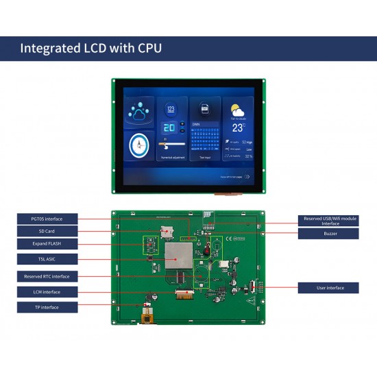 DWIN 8inch HMI Smart LCD, Capacitive Touch, IPS Screen, Serial UART Intelligent Control, 1024*768, 250nit, DMG10768C080_03WTC