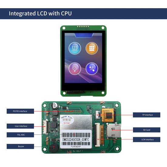 DWIN IPS LCD 2.8inch Small Capacitive Touch, TFT Screen, Buzzer, 320*240, 270nit, DMG32240C028_03WTC