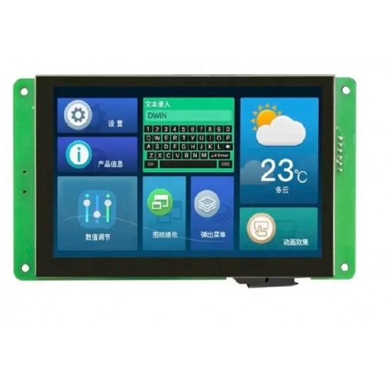 DWIN 5inch HMI Smart LCD, Capacitive Touch, IPS Screen, Serial UART Intelligent Control, 800*480, 280nit, DMG80480C050_04WTC
