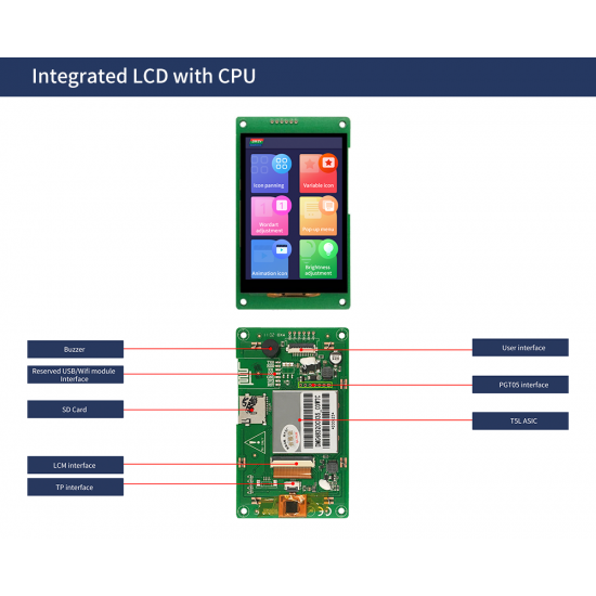 DWIN HMI LCD 3.5" T5L DGUSII LCM, Capacitive Touch, Serial UART Intelligent Control, 320*480, DMG48320C035_03WTC