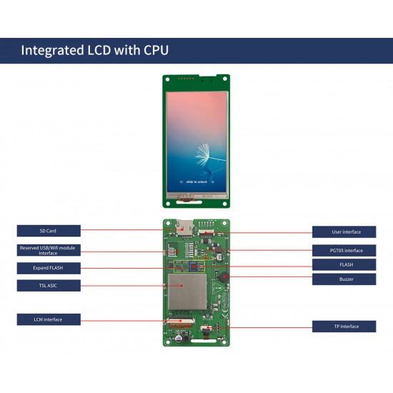 DWIN HMI LCD 4inch T5L DGUSII LCM, Capacitive Touch, IPS Screen, Serial UART Intelligent Control, 480*800, 320nit, DMG80480C040_03WTC