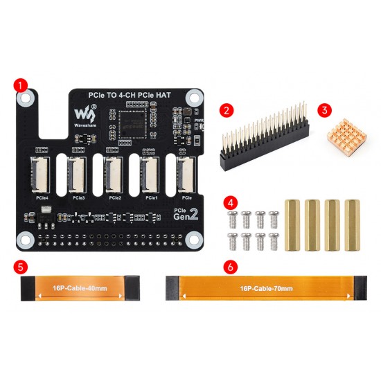 Waveshare 4-Ch PCIe FFC Adapter Board for Raspberry Pi 5, Expands The PCIe Interface Of The Pi 5 To 4-Ch PCIe FFC Connectors, Supports Stacking Multiple PCIe HATs, Raspberry Pi 5 PCIe HAT Waveshare 4-Ch PCIe FFC Adapter Board for Raspberry Pi 5, Expands The PCIe Interface Of The Pi 5 To 4-Ch PCIe FFC Connectors, Supports Stacking Multiple PCIe HATs, Raspberry Pi 5 PCIe HAT