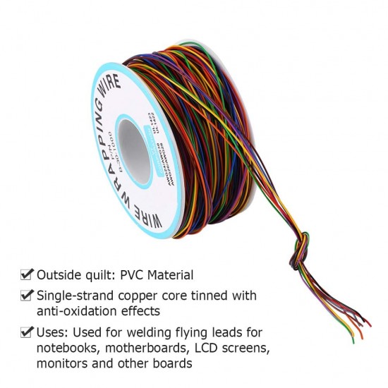 250 Meter Multicolor Circuit Wrapping Wire - PVC Insulated -Tinned Copper Wire - 30AWG - B-30-1000