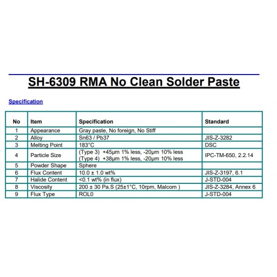 SMT Tin Solder Paste - Sn63Pb37 - 20-38μm - 500gms Pack - SH-6309 P T-3 No Clean Solder Paste