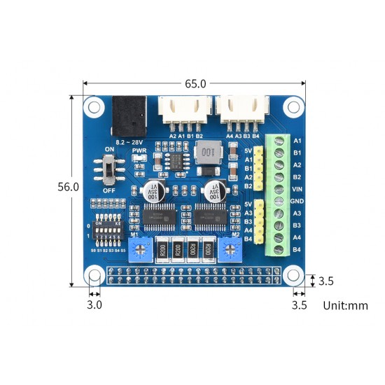 HRB8825 Stepper Motor HAT For Raspberry Pi, Drives Two Stepper Motors, Up To 1/32 Microstepping