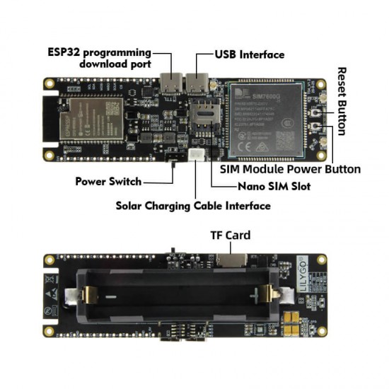 TTGO T-SIM7600G-H R2 ESP32 Module ESP32-WROVER WiFi BLE 18560 Battery Holder Solar Charge Development Board (Q190)