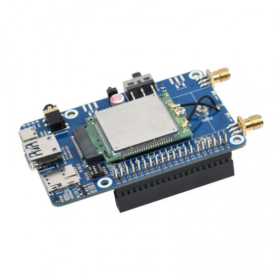 SIM7600G-H M.2 4G HAT for Raspberry Pi, LTE CAT4 High Speed, 4G/3G/2G, GNSS, Global Band