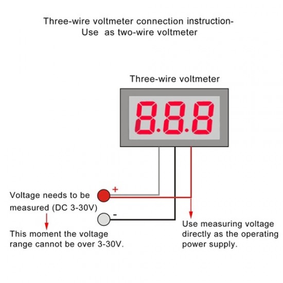 0.28 Inch 0–100V DC Digital Voltmeter – Blue LED Display, Three-Wire Voltage Panel Meter
