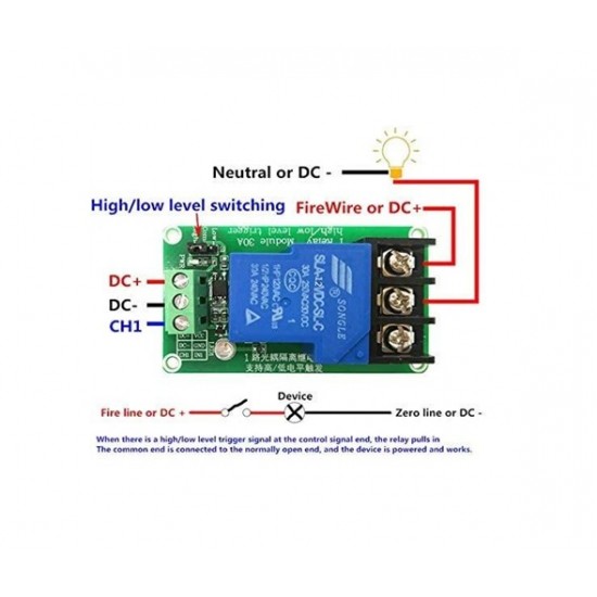 1 Channel Relay Module 30A with Optocoupler Isolation 12V Supports High and Low Triger