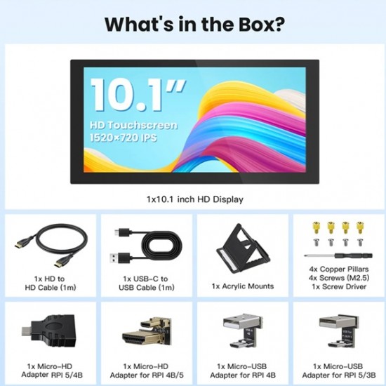 Elecrow 10.1-inch HD Touch screen | 1520×720 IPS Screen | Designed for Raspberry Pi | 5-point Capacitive Touch Elecrow 10.1-inch HD Touch screen | 1520×720 IPS Screen | Designed for Raspberry Pi | 5-point Capacitive Touch