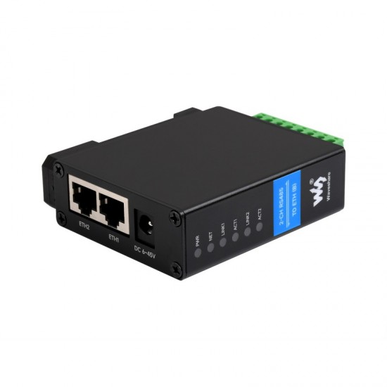 2-Ch RS485 to RJ45 Ethernet Serial Server, Dual channels RS485 independent operation, Dual Common Ethernet Ports 