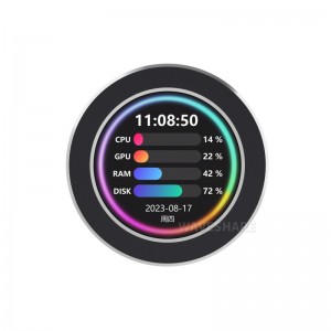 2.1Inch USB Monitor, IPS Panel, CPU Cooler Screen, PC case Secondary Screen, 480×480 Resolution, With Music Spectrum Analysis Function - Black
