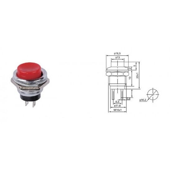 2 Pin Red SPST Push to ON Panel Mount Button Switch 125V 3A