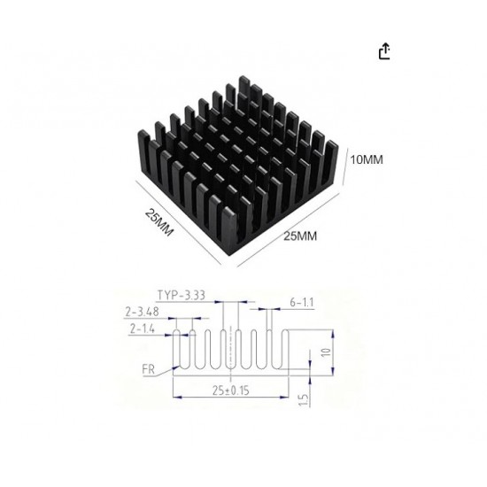 25x25x10mm Aluminum Heatsink with Adhesive 25x25x10mm Aluminum Heatsink with Adhesive