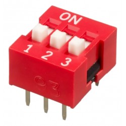3 Way DIP Switch 2.54mm Pitch SPST 24V 25mA 3 Way DIP Switch 2.54mm Pitch SPST 24V 25mA