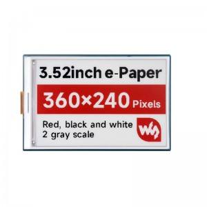 3.52inch E-Paper Display Module (B), 360x240, Red/Black/White, SPI Interface 3.52inch E-Paper Display Module (B), 360x240, Red/Black/White, SPI Interface
