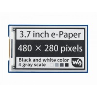 3.7inch e-Paper e-Ink Display HAT For Raspberry Pi, 480×280, Black / White, 4 Grey Scales, SPI Interface