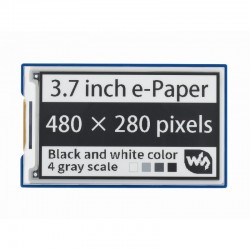 3.7inch e-Paper e-Ink Display HAT For Raspberry Pi, 480×280, Black / White, 4 Grey Scales, SPI Interface
