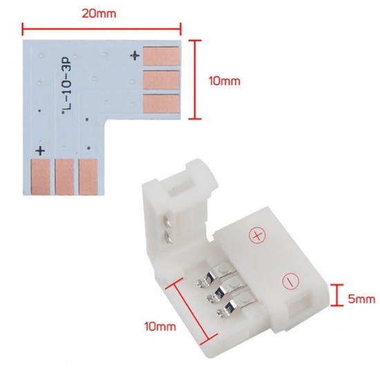 3 Pin 10mm L Shaped Solderless LED Strip Connector For WS2812B / WS2811