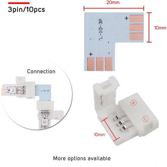 3 Pin 10mm L Shaped Solderless LED Strip Connector For WS2812B / WS2811