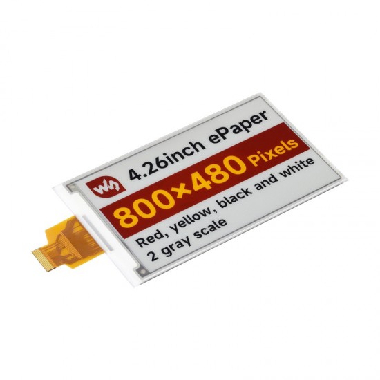 Waveshare 4.26inch E-Paper Raw Display (G), 800 × 480 Resolution, Red/Yellow/Black/White, SPI Communication Interface, Standard Raspberry Pi 40PIN GPIO Header [Driver Board Not Included]