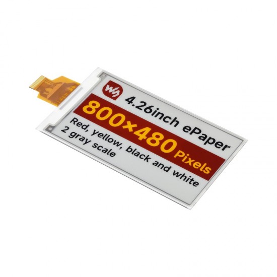 Waveshare 4.26inch E-Paper Raw Display (G), 800 × 480 Resolution, Red/Yellow/Black/White, SPI Communication Interface, Standard Raspberry Pi 40PIN GPIO Header [Driver Board Not Included]