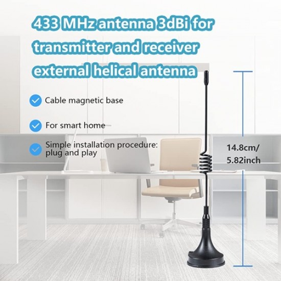 OmniLink 433MHz 3dBi Magnetic Mount Antenna with 3 Meter RG174 Cable & SMA Male Connector for LoRa, RF & IoT Applications