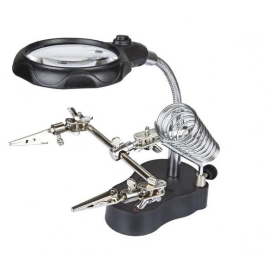5 in 1 Helping Hand for PCB with Multifunctional Magnifier and Soldering Iron Stand with LED
