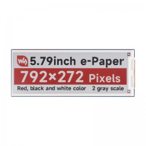 5.79inch E-Paper Module (B), e-ink display, 792x272, Red/Black/White, SPI Interface 5.79inch E-Paper Module (B), e-ink display, 792x272, Red/Black/White, SPI Interface