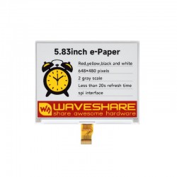 Waveshare 5.83inch E-Paper Raw Display (G), E-ink Display, 648 × 480, Red/Yellow/Black/White, SPI Interface Waveshare 5.83inch E-Paper Raw Display (G), E-ink Display, 648 × 480, Red/Yellow/Black/White, SPI Interface