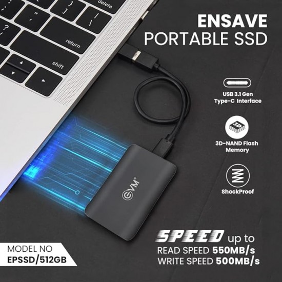 EVM EnSave 512GB Smallest Portable SSD with 3D NAND Flash Memory