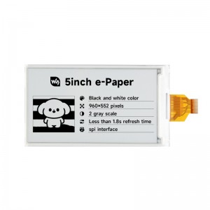5inch e-Paper Raw Display, e-ink Display, 960 × 552, Black / White, SPI Interface 5inch e-Paper Raw Display, e-ink Display, 960 × 552, Black / White, SPI Interface