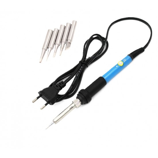 ﻿60W 220V Soldering Iron Adjustable Temperature Controller - Ceramic Heating - 1.2 Meter Cable Length With 5 Pcs Soldering Iron Tips