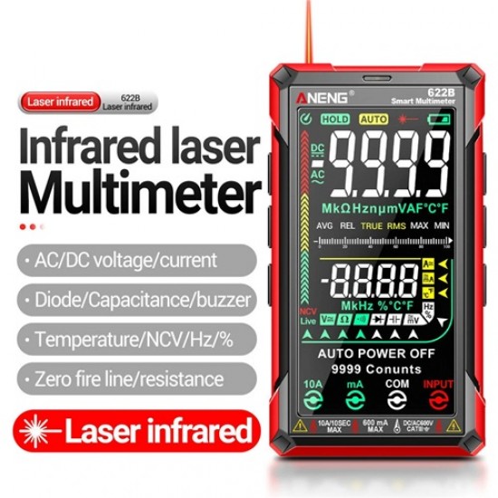 ANENG 622B Digital Smart Multimeter 10A Auto-Ranging True RMS Tester with 9999 Counts, AC/DC Voltage, Current, Resistance & Capacitance ANENG 622B Digital Smart Multimeter 10A Auto-Ranging True RMS Tester with 9999 Counts, AC/DC Voltage, Current, Resistance & Capacitance