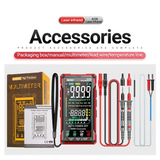 ANENG 622B Digital Smart Multimeter 10A Auto-Ranging True RMS Tester with 9999 Counts, AC/DC Voltage, Current, Resistance & Capacitance ANENG 622B Digital Smart Multimeter 10A Auto-Ranging True RMS Tester with 9999 Counts, AC/DC Voltage, Current, Resistance & Capacitance