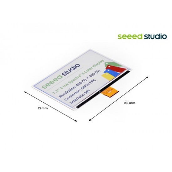 Seeed Studio 7.3 Inch spectra™ 6 E-Ink / ePaper Display with 800x480 Pixels, SPI interface, Support XIAO/Arduino (MPN:100064541)