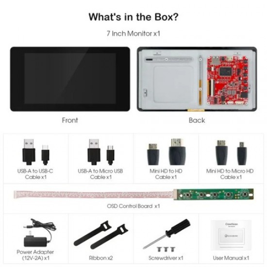 Elecrow CrowVision 7inch HD 1024×600 IPS Capacitive Touch Screen for Raspberry Pi and SBCs – Plug and Play with Power Adaptor & Accessories (MPN:CRV00117L- PPAC18015E) Elecrow CrowVision 7inch HD 1024×600 IPS Capacitive Touch Screen for Raspberry Pi and SBCs – Plug and Play with Power Adaptor & Accessories (MPN:CRV00117L- PPAC18015E)