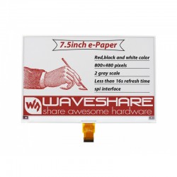 7.5inch E-Paper (B) E-Ink Raw Display, 800×480, Red / Black / White, SPI, Without PCB 7.5inch E-Paper (B) E-Ink Raw Display, 800×480, Red / Black / White, SPI, Without PCB
