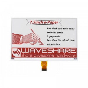 7.5inch E-Paper (B) E-Ink Raw Display, 800×480, Red / Black / White, SPI, Without PCB 7.5inch E-Paper (B) E-Ink Raw Display, 800×480, Red / Black / White, SPI, Without PCB