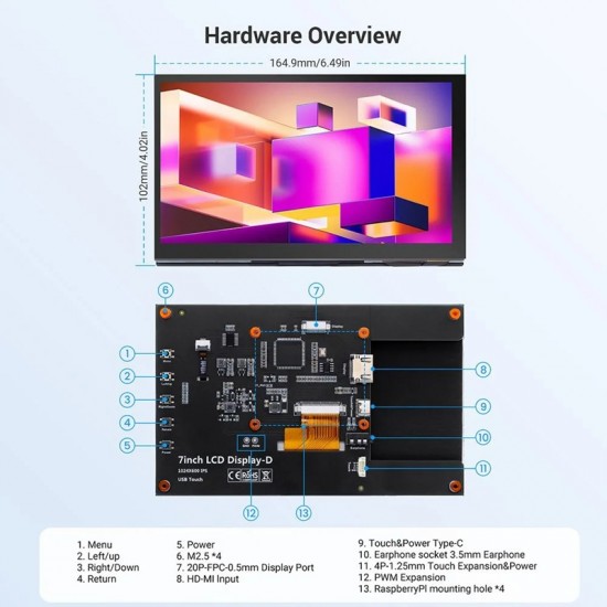 Elecrow 7inch IPS HD Touch Screen-D 1024*600 HD Monitor Compatible with Raspberry Pi/BB Black, Etc