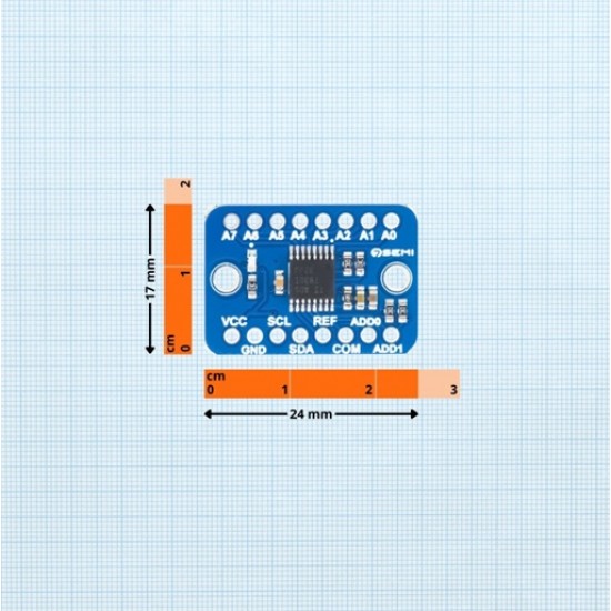7Semi ADS7830 8-Bit 8-Channel Analog to Digital A/D Converter with I2C Interface (MPN: BO-10163)