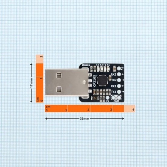 7Semi CP2105 USB to Dual UART Converter – USB Type-A, Dual Serial Interface (MPN:CM-11028)