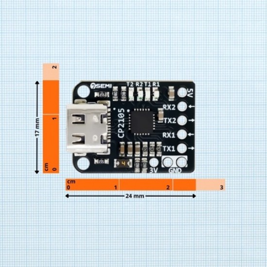 7Semi CP2105 Dual USB to UART Converter Module with USB Type-C (MPN:CM-11029)