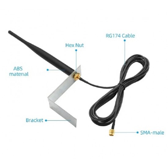 OmniLink 868MHz 5dBi Rubber Duck Antenna with 5m RG174 Bare Copper Cable & SMA Male Straight Connector