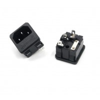 IEC320 C14 3-Pin Male AC Power Inlet Socket with Fuse Holder - 250V 10A - Panel Mount Snap Locking