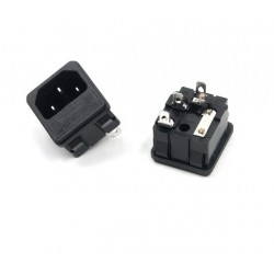 IEC320 C14 3-Pin Male AC Power Inlet Socket with Fuse Holder - 250V 10A - Panel Mount Snap Locking