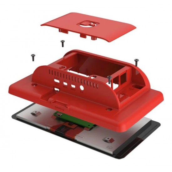 Enclosure for Raspberry Pi Official 7inch LCD Compatible with Raspberry Pi 4 Model B, ABS - Red Color - ASM-1900147-61