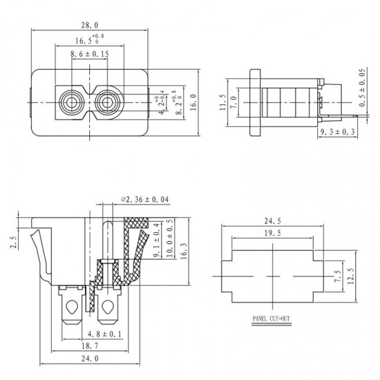 AC Power Inlet Socket 250V 2.5A IEC320 C8 Male 2 Pin